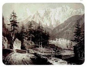 La Mine de Peisey en 1840 La Mine de Peisey en 1840, gravure de Courtois
